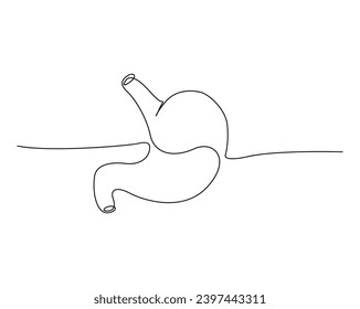 Continuous one line drawing of human stomach. stomach line art vector illustration. Editable stroke.