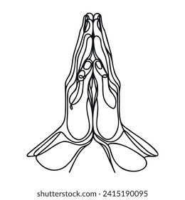 Continuous one line drawing of human hands folded in prayer.
