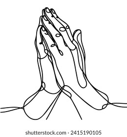 Continuous one line drawing of human hands folded in prayer.