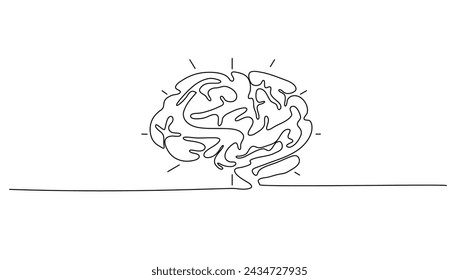 Continuous one line drawing of human brain. Brain line art vector illustration, psychology, creativity idea and intelligence concept. Editable stroke vector illustration	
