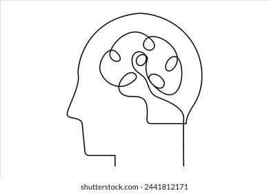 Continuous one line drawing of human brain. Hand drawn minimalism style. brain line art vector illustration