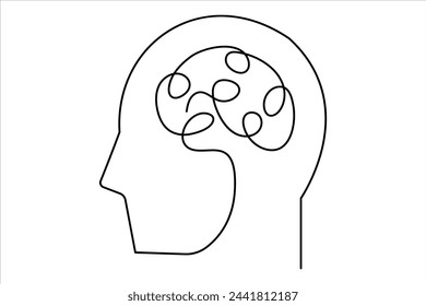 Dibujo continuo de una línea del cerebro humano. Estilo de minimalismo dibujado a mano. ilustración vectorial de arte de línea cerebral