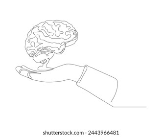 Continuous one line drawing of human brain. One line of brain. Organ concept continuous line art. Editable outline.