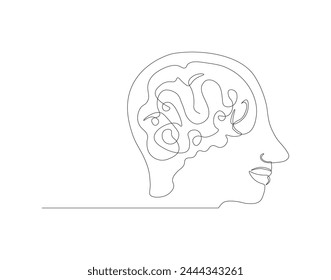 Continuous one line drawing of human brain. One line of brain. Organ concept continuous line art. Editable outline.