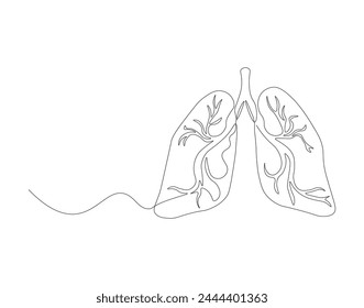 Continuous one line drawing of human lungs. One line of anatomical human lungs. Medical internal concept continuous line art. Editable outline.