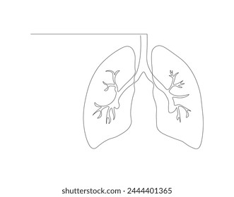 Continuous one line drawing of human lungs. One line of anatomical human lungs. Medical internal concept continuous line art. Editable outline.