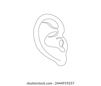 Continuous one line drawing of human ear. One line of human ear. Body parts concept continuous line art. Editable outline.

