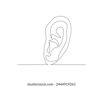 Continuous one line drawing of human ear. One line of human ear. Body parts concept continuous line art. Editable outline.
