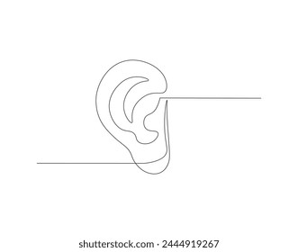 Dibujo continuo de una línea del oído humano. Una línea de oído humano. Concepto de partes del cuerpo arte de línea continua. Esquema editable.
