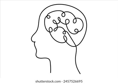 
Kontinuierliche Ein-Linien-Zeichnung des menschlichen Gehirns. Handgezeichneter Minimalismus-Stil. Brain Line Art Vektorillustration