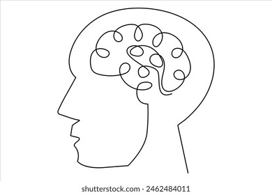 Continuous one line drawing of human brain. Hand drawn minimalism style. brain line art vector illustration
