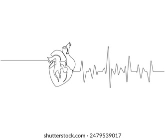 Dibujo continuo de una línea del corazón humano. Una línea que dibuja la ilustración del corazón. Contorno de la línea conceptual de órgano humano.