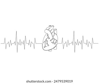 Dibujo continuo de una línea del corazón humano. Una línea que dibuja la ilustración del corazón. Contorno de la línea conceptual de órgano humano.