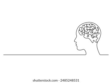 Línea continua dibujando la cabeza humana con Ilustración vectorial cerebral