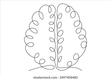 Continuous one line drawing of human brain. Hand drawn minimalism style. brain line art vector illustration