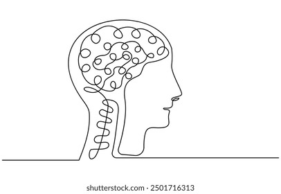 Dibujo continuo de una línea del cerebro humano. Estilo de minimalismo dibujado a mano. Ilustración vectorial de arte de línea cerebral, Dibujo de una línea continua de Ilustración vectorial de arte e inteligencia