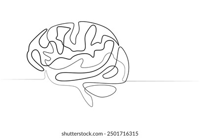 Continuous one line drawing of human brain. Hand drawn minimalism style. brain line art vector illustration, Human brain continuous one line drawing of art vector illustration and intelligence outline
