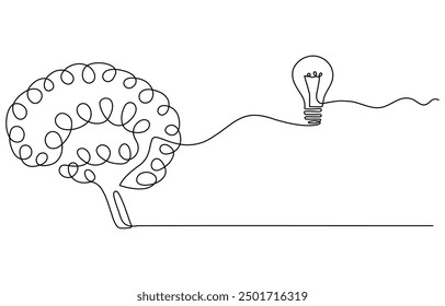 Dibujo continuo de una línea del cerebro humano. Estilo de minimalismo dibujado a mano. Ilustración vectorial de arte de línea cerebral, Dibujo de una línea continua de Ilustración vectorial de arte e inteligencia