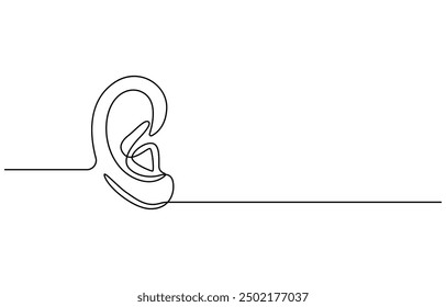 Continuous one line drawing of human ear. One line of human ear. Body parts concept, Human ear continuous one line drawing. World deaf day single line concept template