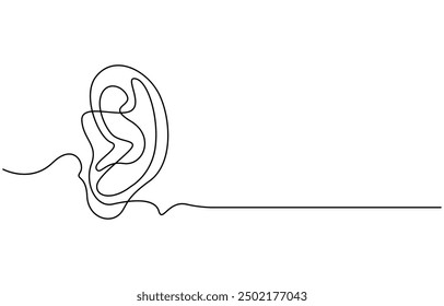 Continuous one line drawing of human ear. One line of human ear. Body parts concept, Human ear continuous one line drawing. World deaf day single line concept template