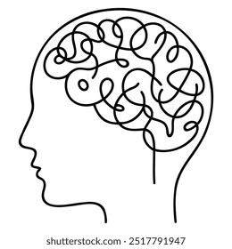 Dibujo continuo de una línea del cerebro humano. Estilo de minimalismo dibujado a mano. Ilustración vectorial de arte de línea cerebral