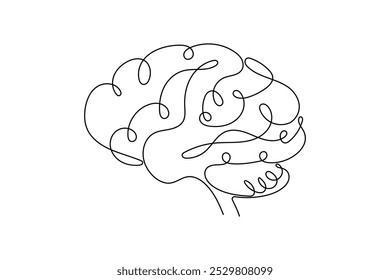 Dibujo continuo de una línea del cerebro humano Ilustración vectorial de arte
