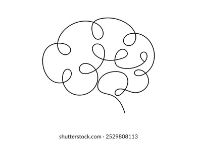 Continuous one line drawing of human brain line art vector illustration