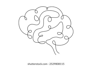 Continuous one line drawing of human brain line art vector illustration