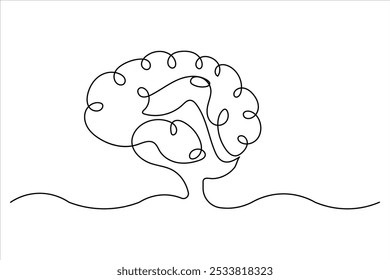 Dibujo continuo de una línea del cerebro humano dibujado a mano estilo minimalista aislado sobre fondo blanco
