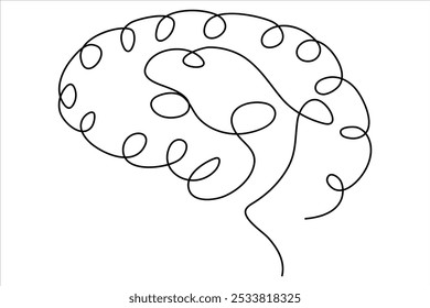 Desenho contínuo de uma linha do minimalismo desenhado à mão do cérebro humano isolado no fundo branco
