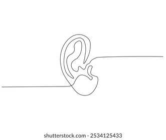 Continuous one line drawing of human ear. One line drawing illustration of human anatomy. International listening day concept single line. Editable outline