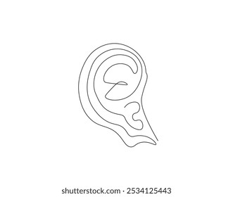 Continuous one line drawing of human ear. One line drawing illustration of human anatomy. International listening day concept single line. Editable outline