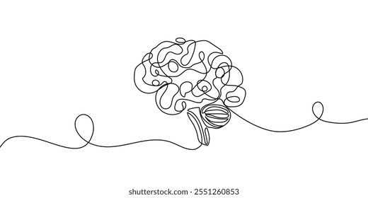 Continuous one line drawing of human brain. Hand drawn minimalism style. brain line art vector illustration