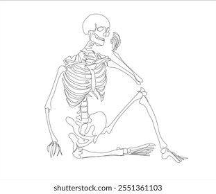 Continuous one line drawing human skeleton image, useful for creating medical and scientific materials. Anatomy, medicine and biology concept. Hand made vector not AI.