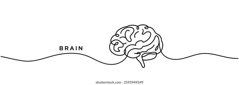 Continuous one line drawing of human brain line art vector illustration