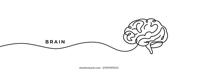 Continuous one line drawing of human brain line art vector illustration