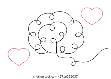 Desenho contínuo de uma linha de um cérebro humano para conceitos de psicologia e inteligência. vetor