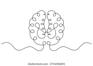 Dibujo continuo de una línea de un cerebro humano para conceptos de psicología e inteligencia. Vector