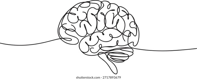 Continuous one line drawing of human brain. Hand drawn minimalism style, brain line art vector illustration. one line Icon drawing
