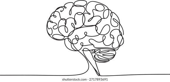 Dibujo continuo de una línea del cerebro humano. Estilo de minimalismo dibujado a mano, Ilustración vectorial de arte de línea cerebral. una línea
