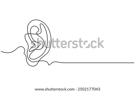 Continuous one line drawing of human ear. One line of human ear. Body parts concept, Human ear continuous one line drawing. World deaf day single line concept template