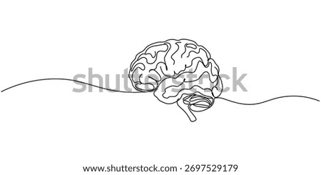 Continuous one line drawing of human brain. Hand drawn minimalism style. Editable stroke