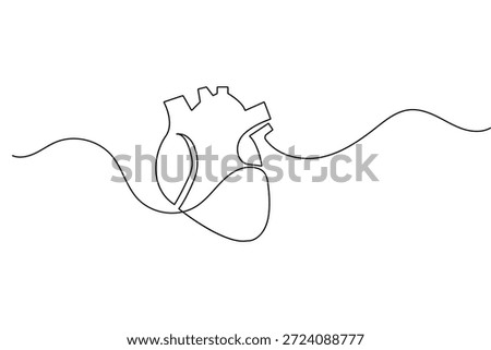 Continuous one line drawing of a human heart for minimalist biology and cardiology design