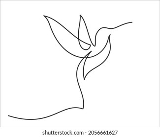 Continuous one line drawing of hummingbird minimalism drawing. Flying bird isolated on a white background. Avian national zoo park concept. Humming bird isolated vector illustration