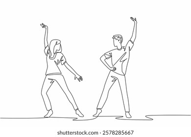 Continuous one line drawing husband and wife dancing. Cultivating the bond between couples. Relieve stress together. Captivating. International Dance Day. Single line draw design vector illustration