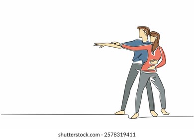 Continuous one line drawing husband and wife dancing couple. Showing a charming performance. Salsa dance. Awesome. Romantic dance. International Dance Day. Single line draw design vector illustration