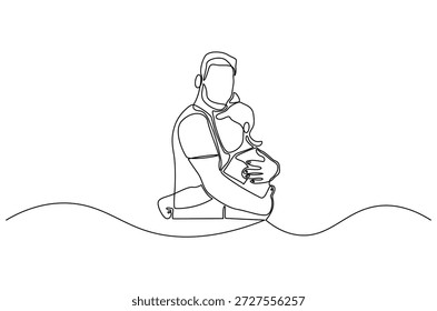 Dibujo continuo de una línea del marido abrazando a la esposa alivia el estrés. Ilustración de dibujo de una sola línea del Día Internacional del Abrazo. Abrazo de hombre para el Arte vectorial de concepto de confort. Ilustración de la línea Doodle.