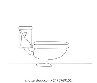 Continuous one line drawing of hygienic flush toilet. Flush toilet outline vector illustration. Editable stroke.