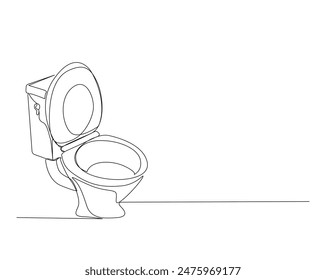 Continuous one line drawing of hygienic flush toilet. Flush toilet outline vector illustration. Editable stroke.