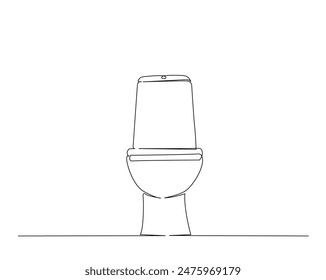 Continuous one line drawing of hygienic flush toilet. Flush toilet outline vector illustration. Editable stroke.
